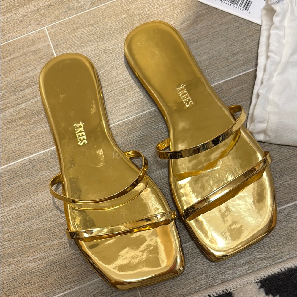 TKEES Gold Metallic Sandals Sleek Modern Design - Picture 4 of 5